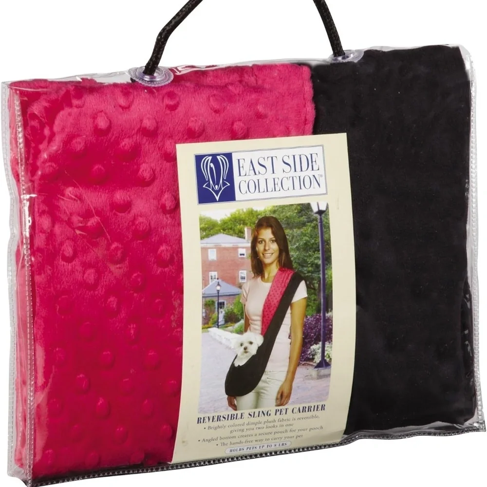 Hot Pink Pet Velour Sling Carrier Knapsack Blanket Reversible Black Faux Fur - Picture 12 of 13